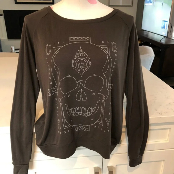 Host’s Pick Obey Propaganda Casual Skull Graphic LS Scp Nk Tshirt Top Brown S - Picture 4 of 10